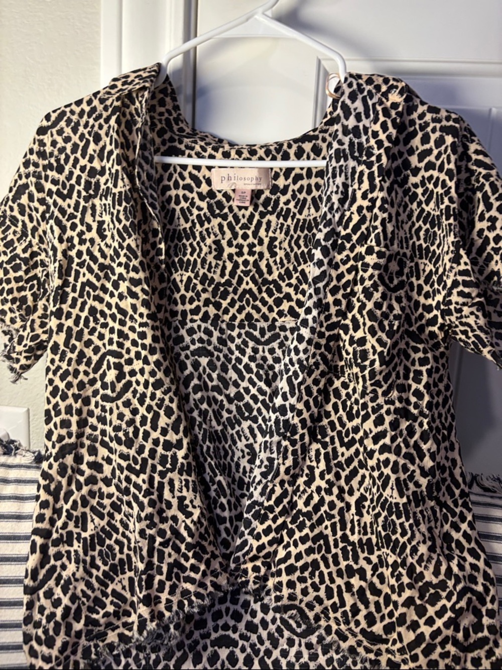 Philosophy Animal Print Short Sleeve Top in Beige and Black